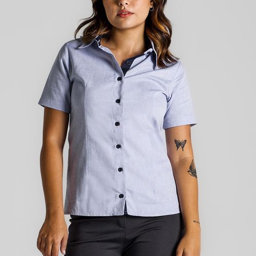 Blusa Cotton Blue Manga Curta Feminina