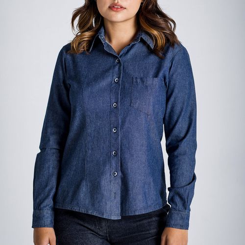 Blusa Jeans Manga Longa Feminina Azul