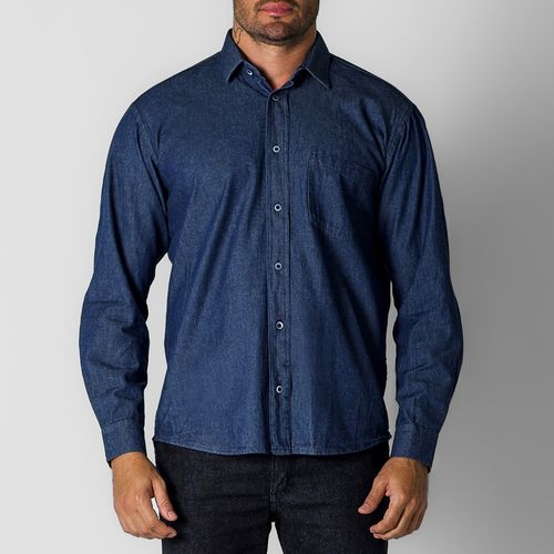 Camisa Jeans Manga Longa Unissex Azul