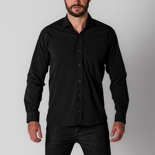 Camisa Confort Manga Longa Masculina Preta