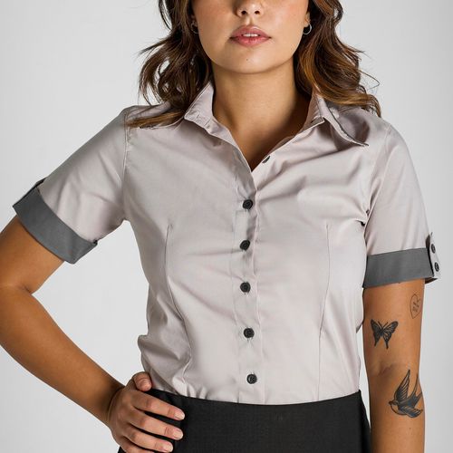 Blusa Gris Manga Curta Feminina