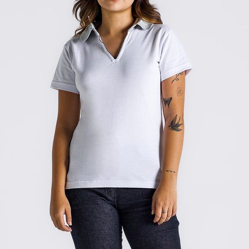 Camisa Polo Branca Com Gola V Cinza Feminina Citerol