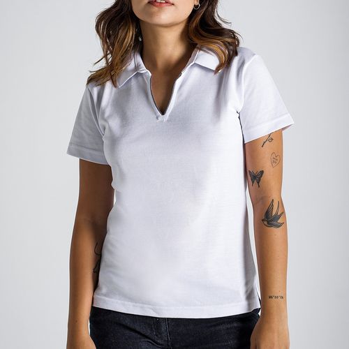Camisa Polo Branca Gola V Feminina Citerol