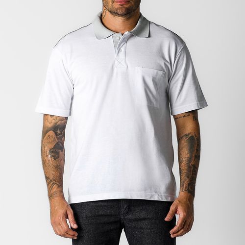 Camisa Polo Branca Com Gola Cinza Citerol